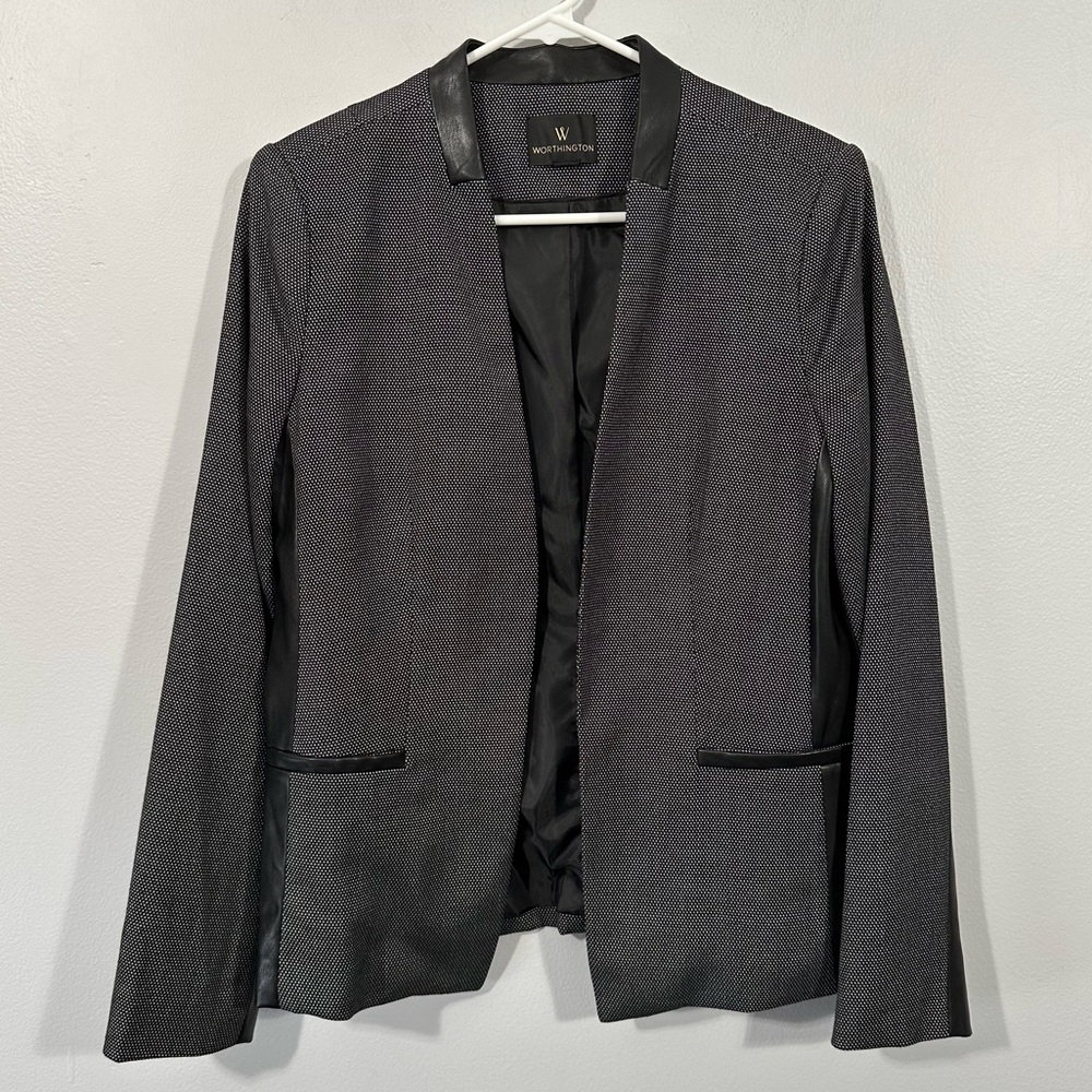 Worthington Black Blazer with Pleather Accents